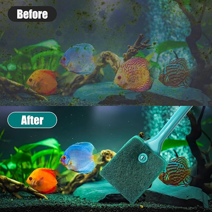Fish Tank Cleaning Tools, Aquarium Double Sided Sponge Brush, Algae Scraper Cleaner with Long Handle